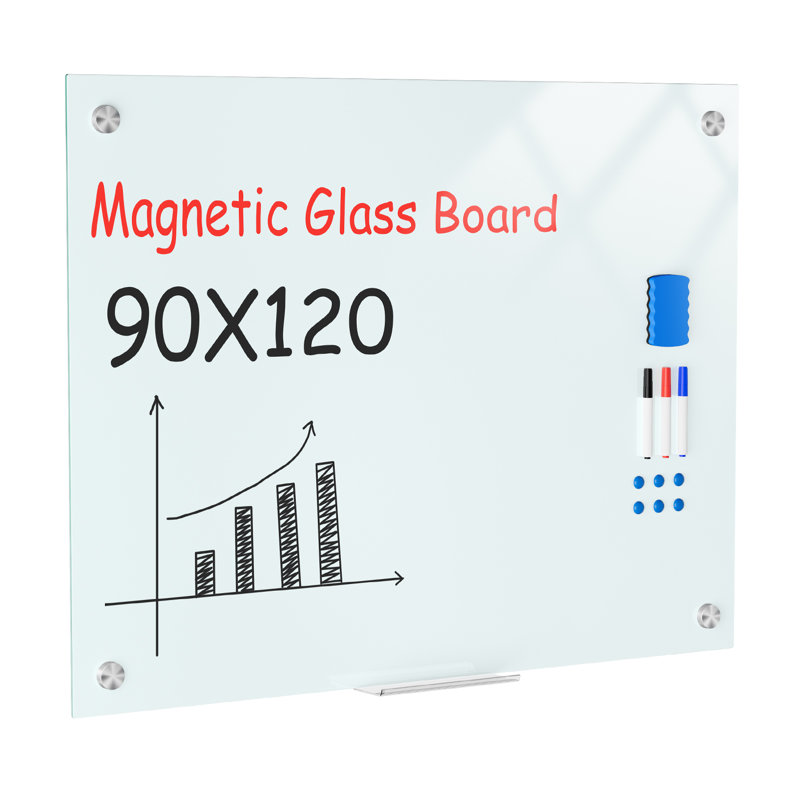 Tableau blanc effaçable à sec, tableau magnétique effaçable à sec en verre, tableau blanc mural sans cadre avec marqueurs et gomme à effacer pour l'école à domicile