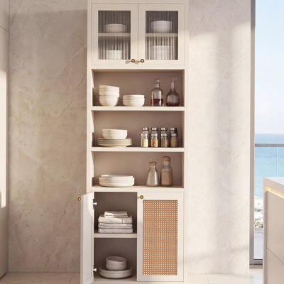 OMCHOM Armoire de rangement pour garde-manger haute, armoire de cuisine moderne très profonde de 15,8 po de hauteur et 71 po de hauteur, armoire avec tablette ouverte et rangement fermé, organisateur anti-basculement autoportant pour la cuisine