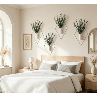 Ensemble de 4 jardinières murales suspendues en métal géométrique avec eucalyptus artificiel, décor bohème pour salon