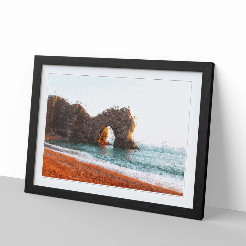 Durdle Door Cliffs at Sunset - Picture Frame Painting Print, 36cm H x 48cm W x 2cm D, Black Framed