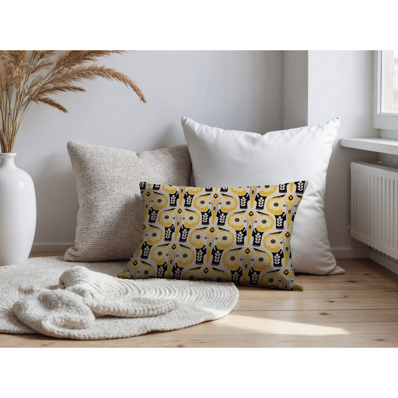 Coussin lombaire réversible intérieur / extérieur Hayes, Rectangulaire H 14 po x l 20 po, Jaune