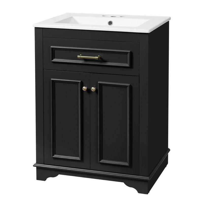 Meuble-lavabo classique 24 po avec comptoir en céramique, Noir