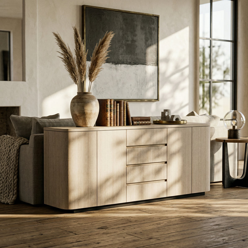 Buffet Alassane 87'' L Homsee Orbis avec 4 portes et 4 tiroirs, Oak Wood