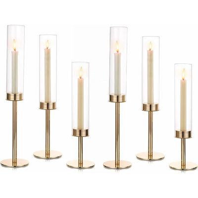 6 Piece Gold Acrylic & Metal Candle Holder Set, Modern Tabletop Centerpiece Decor for Home Wedding Party, Christmas & Halloween decorations