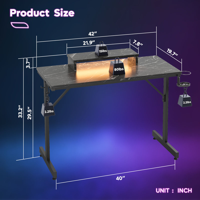 Aayliah Metal Base Computer Desk, Black Marble
