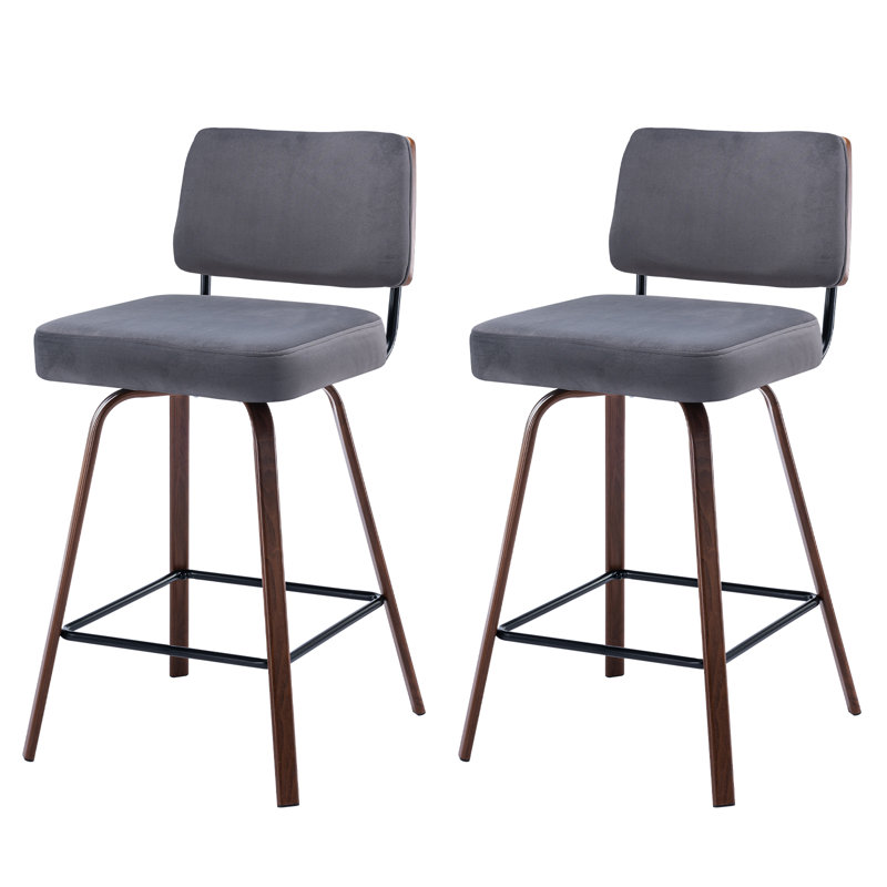 26 Inch Velvet Swivel Counter Height Bar Stools, Gray