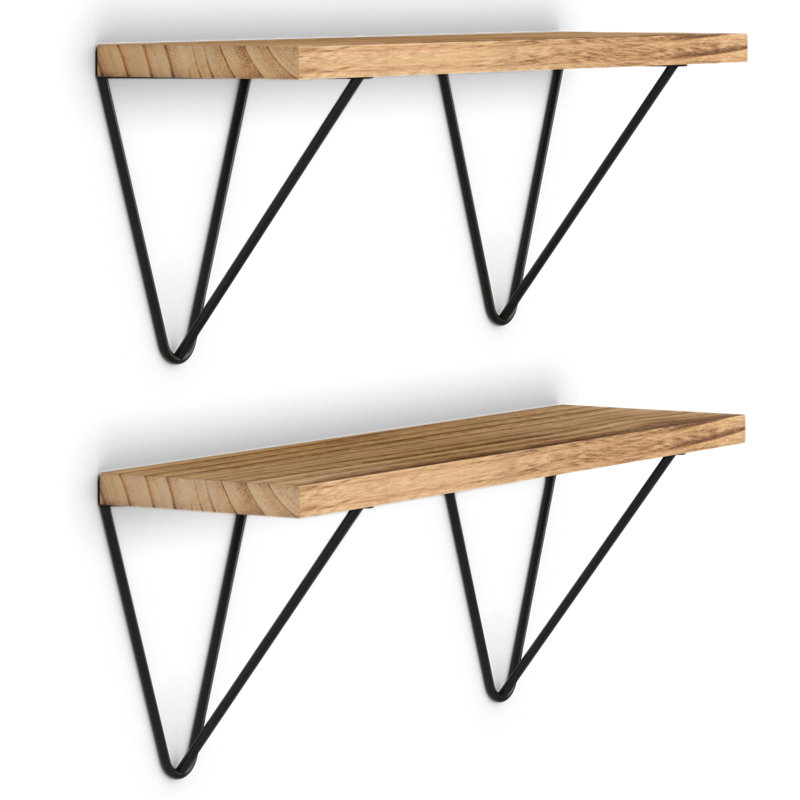 Chere 2 Piece Wood Bracket Shelf, Natural Burned/Black, 6.3" H x 17" W x 4.5" D