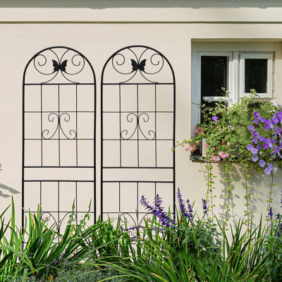 Metal Garden Trellis 86.7"X19.7"  2 Units , Black Rust-, Simple Assembly, For Cucumber Vines, Outdoor Decoration Piece 2, Rustproof, Effortless Instal