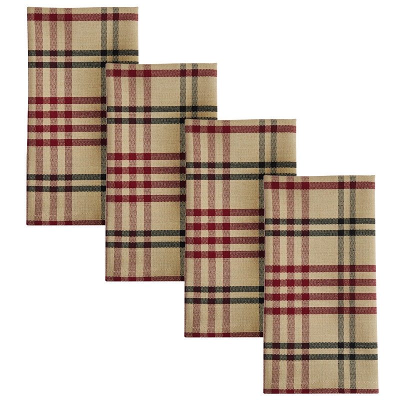  Ensemble de 4 serviettes à motif écossais rouge Dorset