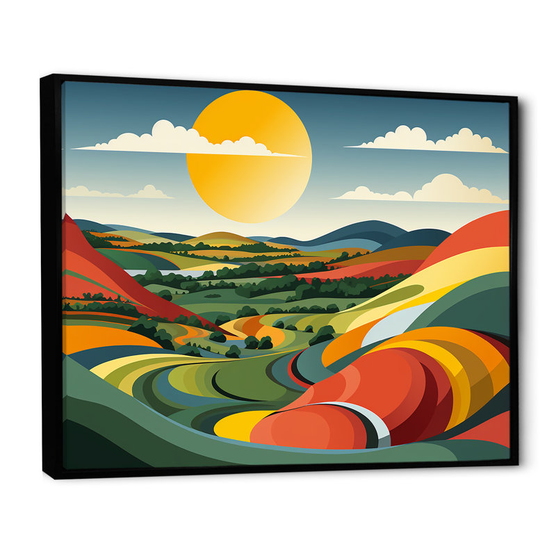 Multicolore «Bold Country Side Landscape I», art mural prairie, Cadre flottant noir, H 30 po x l 40 po x P 1,5 po