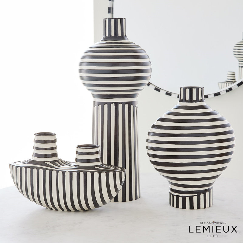 Colbert Vase-Black/White, 13" H x 8.5" W x 8.5" D
