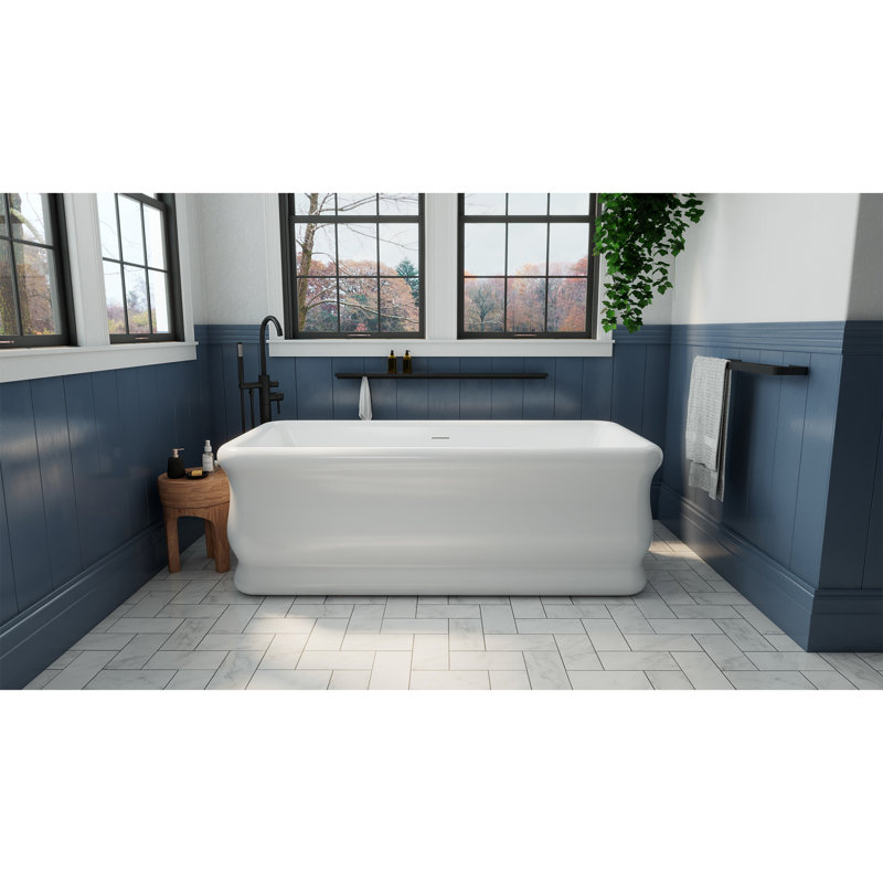 Crest 59 in. L x 31-1/2 in. W x 23-5/8 in. H Freestanding Acrylic Bathtub, Drain, Brushed Nickel