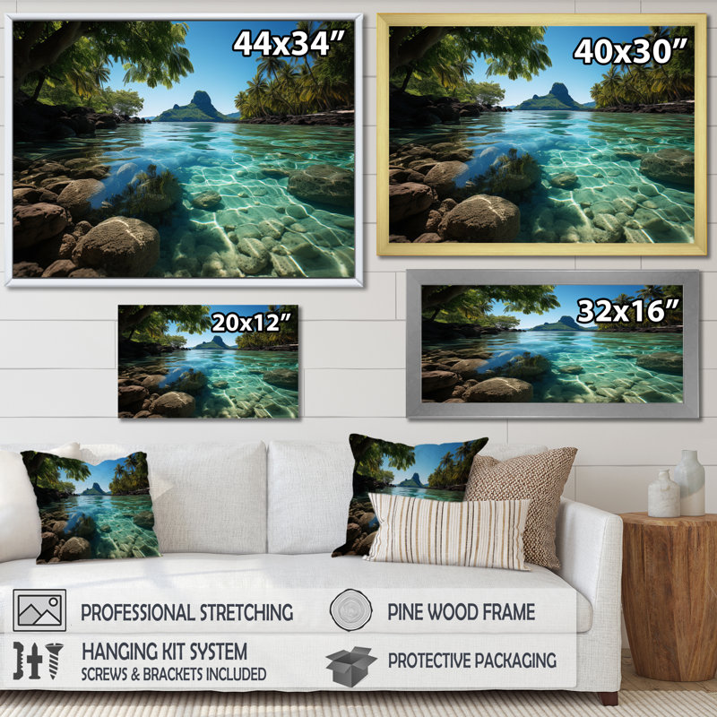 Bora Bora Beach II - Imprimé, Cadre naturel flottant, H 16 po x l 32 po x P 1 po