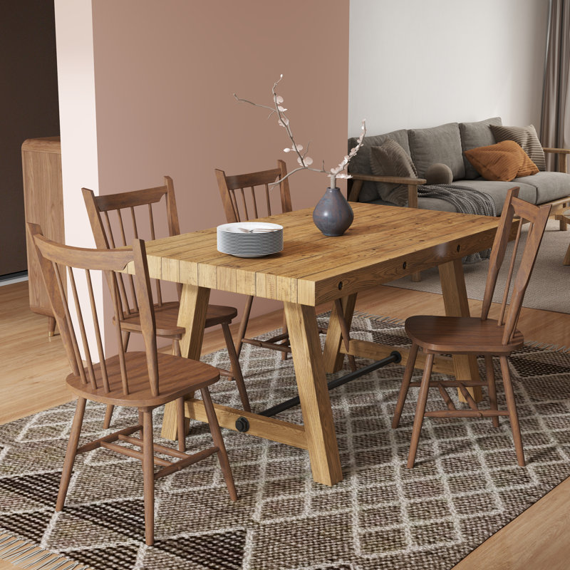 Ensemble de salle à manger Modern Farmhouse - Table en pin récupéré et chaises en bois d'hévéa - Rustic Industrial, Brun