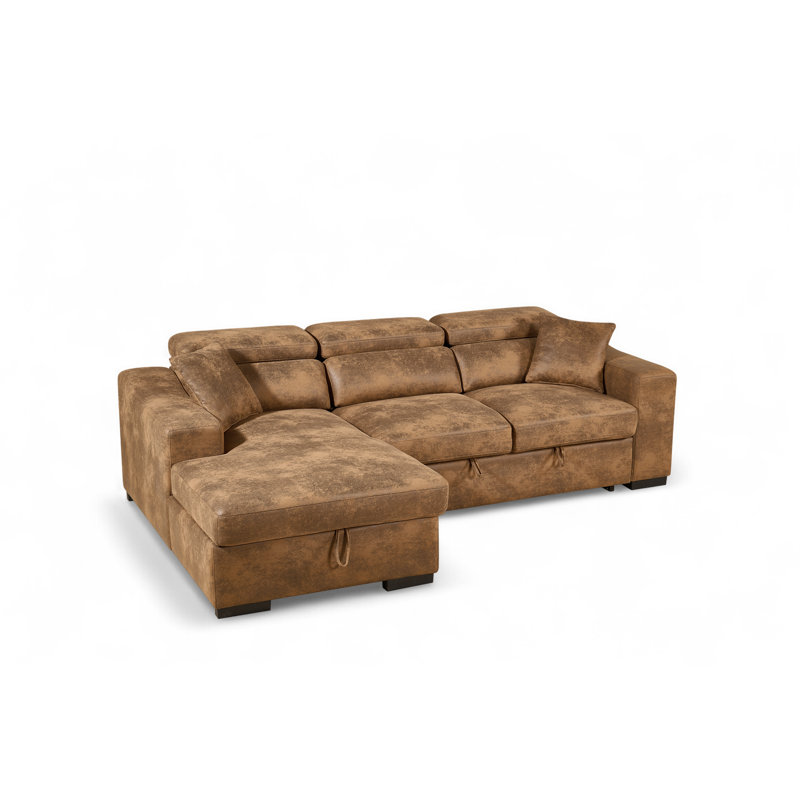 4 Seater Sofa Bed, Brown Microfiber / Microsuede, Left Hand Facing
