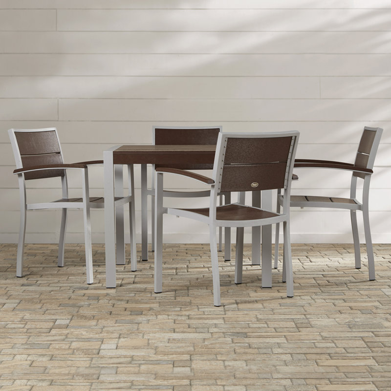 Ensemble repas 5 pièces POLYWOOD Surf City, Argenté métallique texturé / lanterne rétro