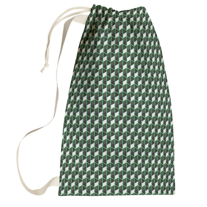 Sac à linge à rayures géométriques, Petit (H 64 po x l 20 po x P 1,5 po), Vert et bleu