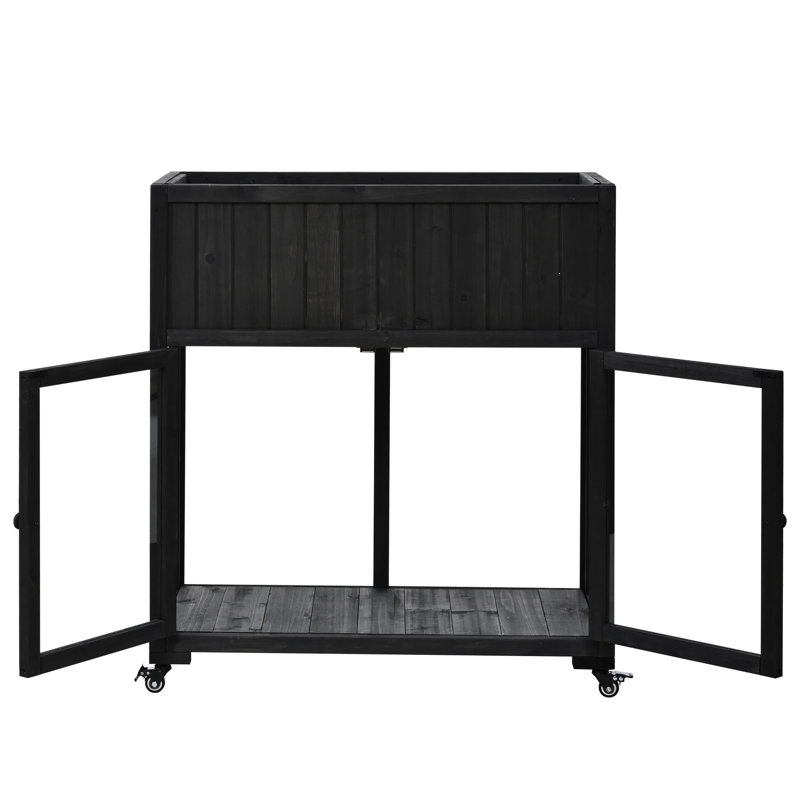 Cadre froid à froid, 100% bois de sapin, portes en polycarbonate, lit surélevé avec doublure, roues miniatures pour plantes, drainage, réglable