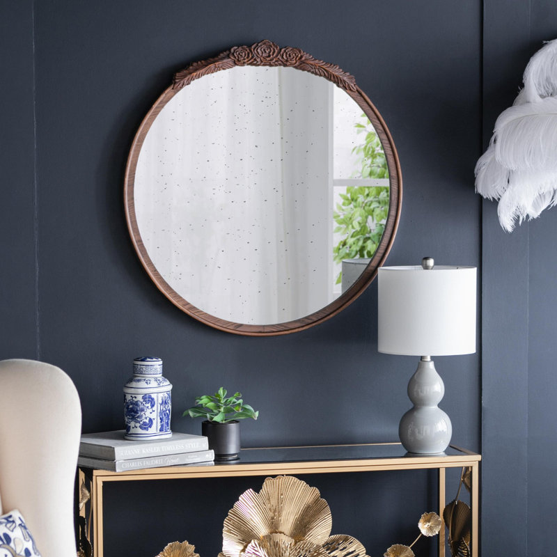 Miroir d'appoint antique rose sculpté à la main, Brun
