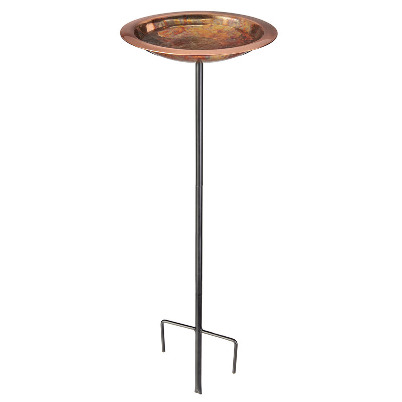 Hand-Applied Fired Copper Bird Bath with Garden Pole