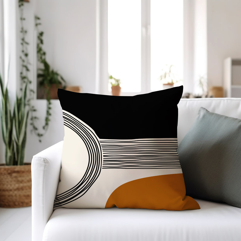 Cassie Outdoor Reversible Throw Pillow, 19"H x 19"W, Orange/Cream/Black