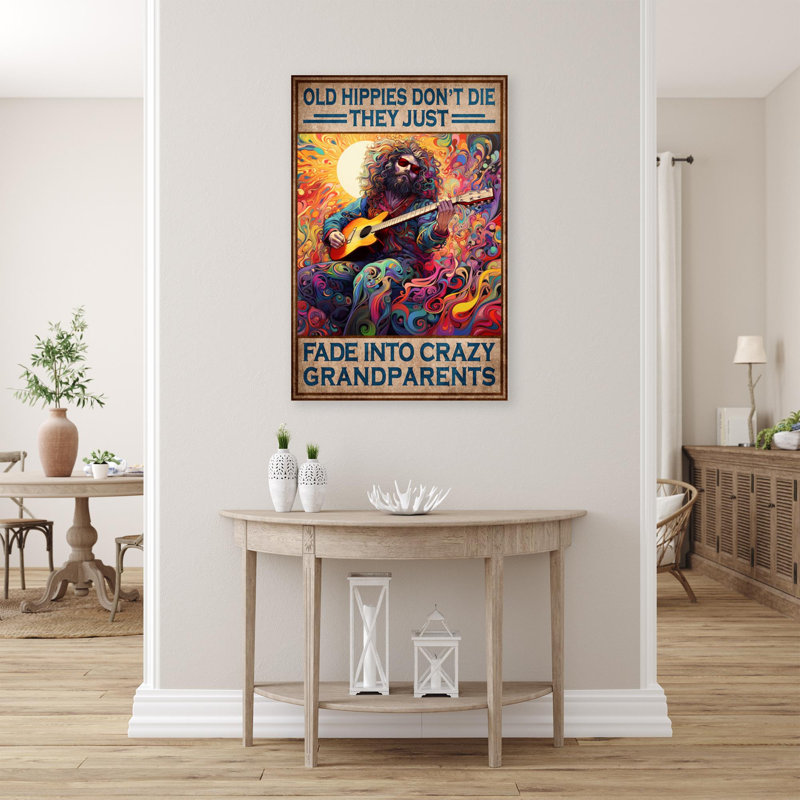 Old Hippie Dont Die - 1 pièce, reproduction d'art graphique sur toile tendue, H 36 po x l 24 po x P 1,25 po