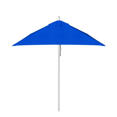 6 Foot White Aluminum Patio Umbrella With Fiberglass Ribs And Pulley Lift In Pacific Blue Sunbrella