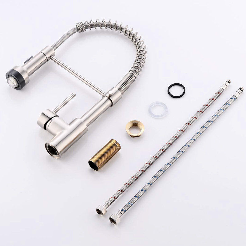 Commercial Kitchen Faucet With Pull-Down , Brushed Nickel, Single Handle, Spacious Spout For Kitchens Pull Down Lever Contemporary And Bath Sinks Faucets Appliances Fixtures Accessories Decor