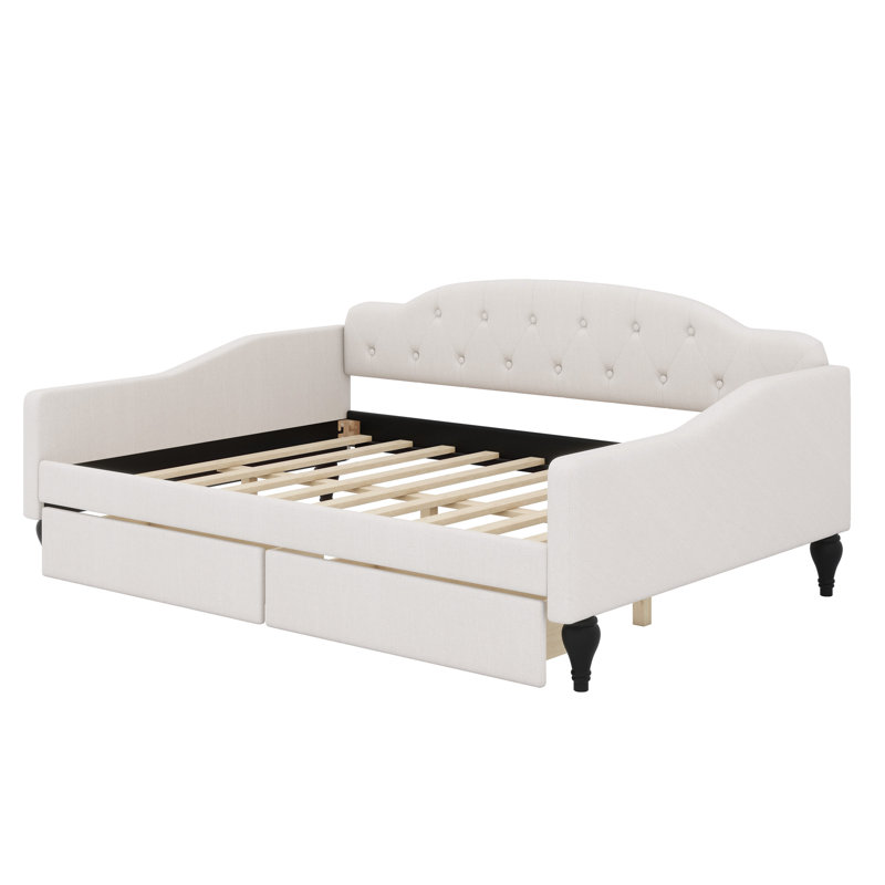 Upholstered Tufted Daybed With Two Drawers