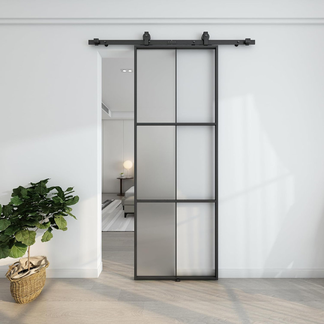 Sliding Glass Barn Door with Installation Hardware Kit, Tempered Glass JUBEST 