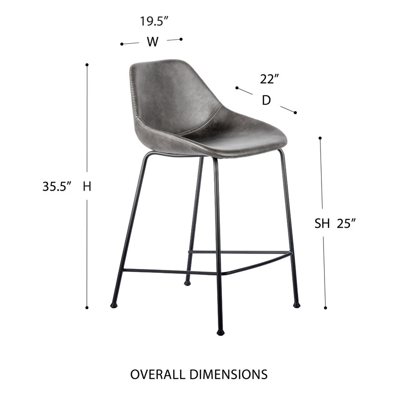 Tabouret de bar et de comptoir Garner, Similicuir rétro gris foncé, Tabouret de comptoir (assise de 26 po de hauteur)