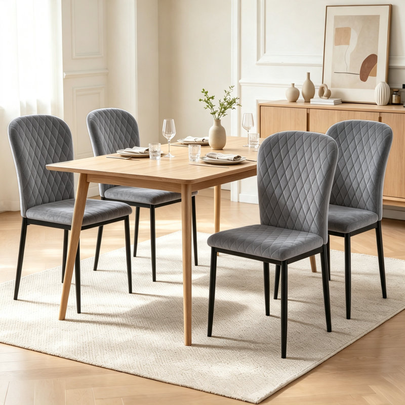 Modern Velvet Armless Upholstered Dining Chair with Diamond Stitching for Dining Room, Restaurant, Bar, Grey