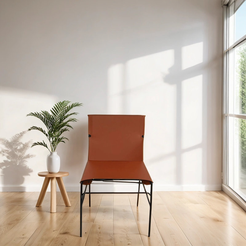 Chaise d'appoint de salle à manger rembourrée en cuir 18 po avec surpiqûres Fabien , Brun