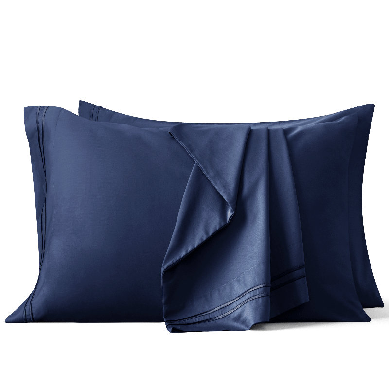 Taie d'oreiller en satin de coton à densité de tissage 1600 fils, Très grand, Bleu marine