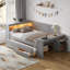 Full Size Daybed with Storage Shelves,Drawers,Trundle,Charging Station,LED Light,Desk and Cabinet-1158650258