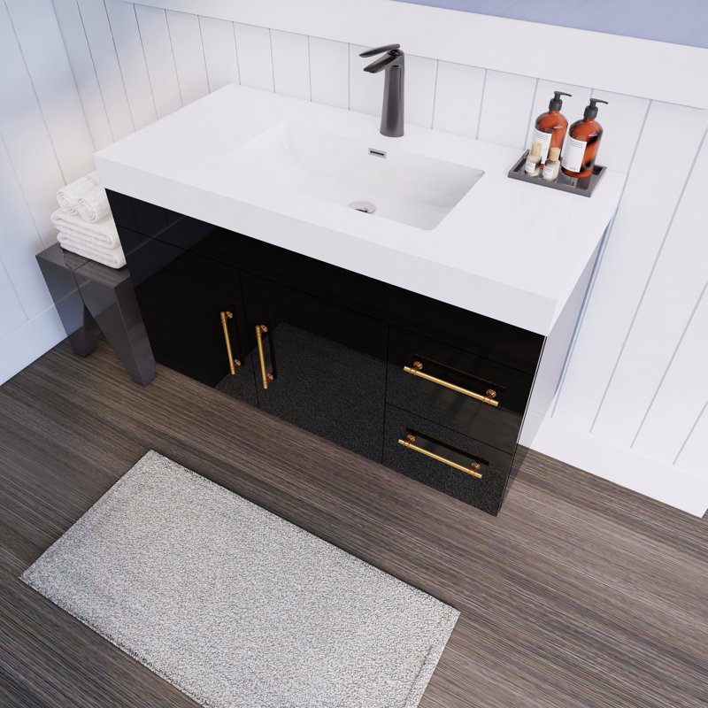 41.73228'' Single Bathroom Vanity with Acrylic Top, Gloss Black
