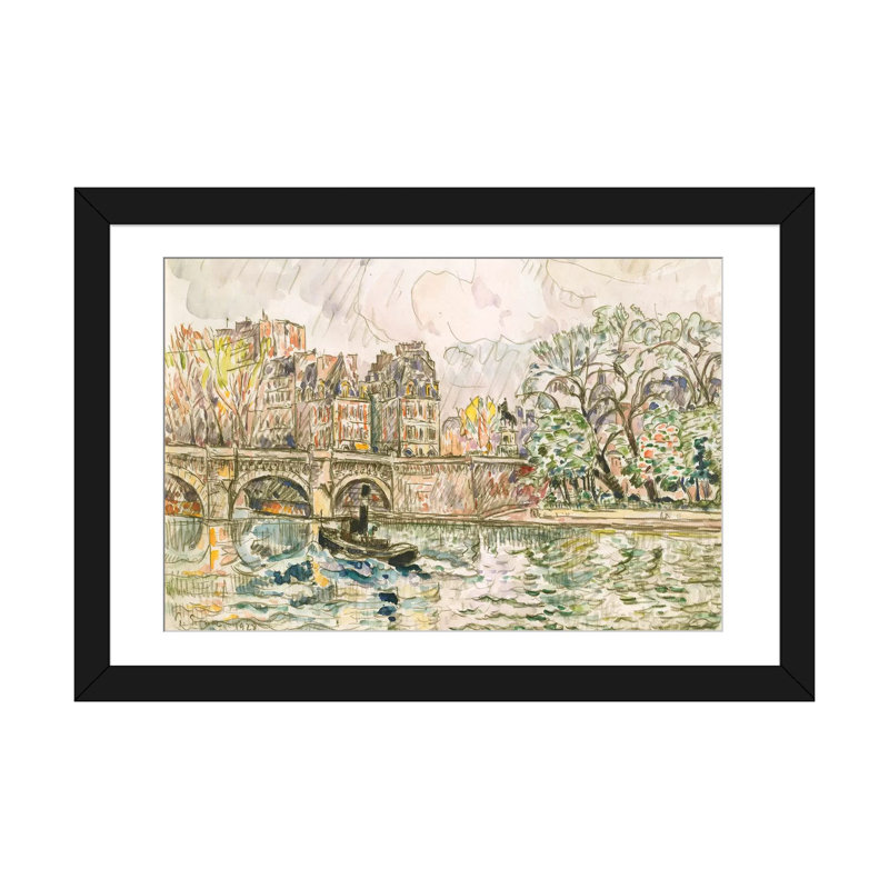 «Paris le Place Dauphine», impression sur toile, H 24 po x l 32 po x P 1 po, Papier beaux-arts encadré noir, Blanc