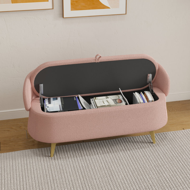 Multi-functional long rectangular bed end storage sofa stool teddy fleece, Pink