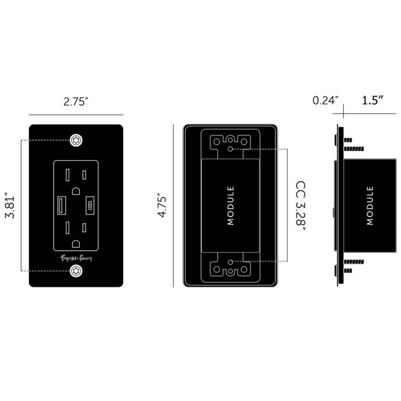 1G Duplex Outlet / USB A + C / Linear / With Logo, Smoked Bronze