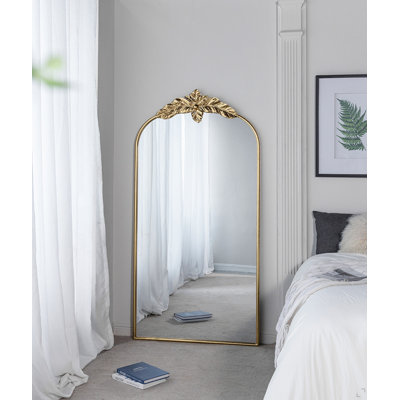 Miroir pleine longueur 66 po x 36 po, miroir arqué suspendu ou appuyé contre le mur, grand miroir doré pour le salon