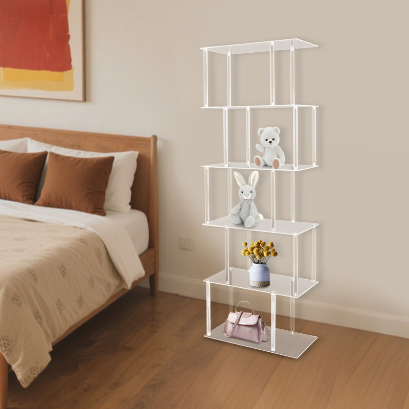 61"H X 21.65"W 6-Tier Clear Acrylic Geometric Bookshelf/Display Stand Home Decor