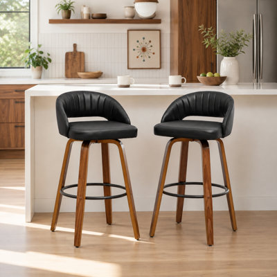 Lawrence Faux Leather Wood Swivel Bar Stools