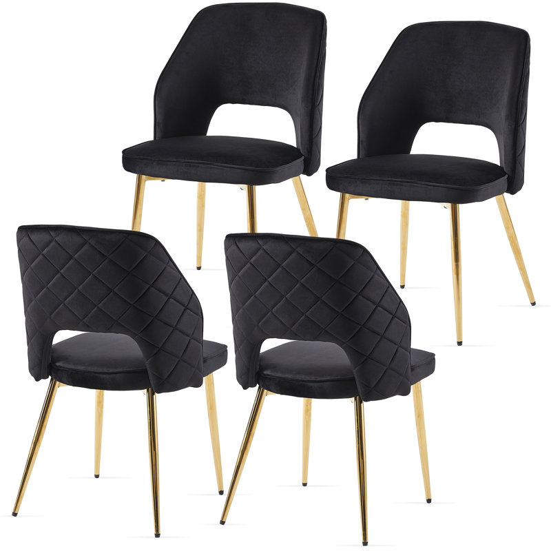 Open Back Dining Chairs, Velvet, Golden Leg, Black