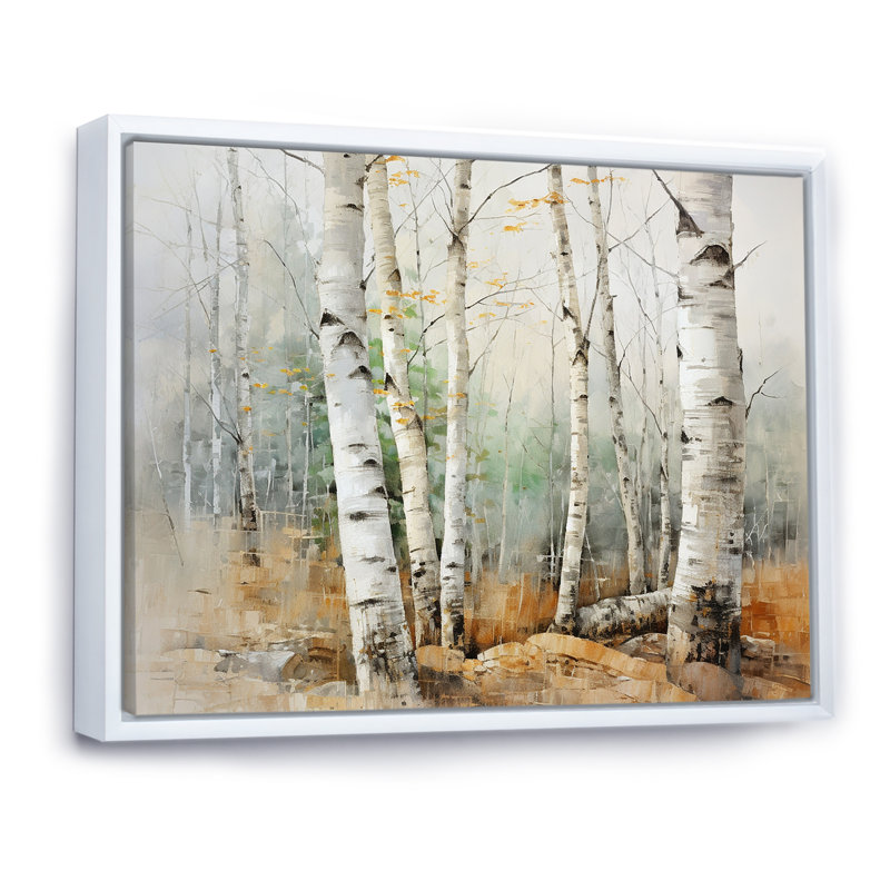 «Beige Silver Birch Tree Beauty II», reproduction sur toile, H 16 po x l 32 po x P 1 po, Cadre flottant blanc