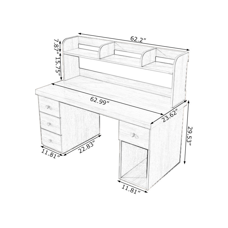 Bureaux rectangulaires en bois massif noyer, H 53,15 po x l 62,99 po x P 23,62 po