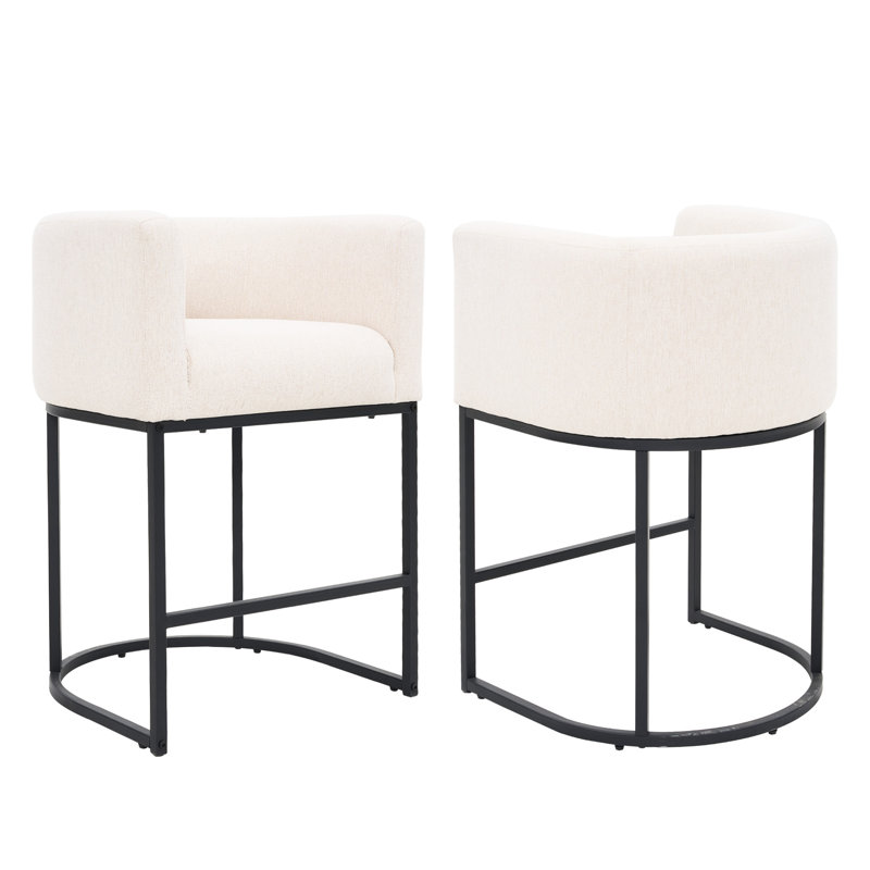 Upholstered Barrel Counter Stool, Black, Linen