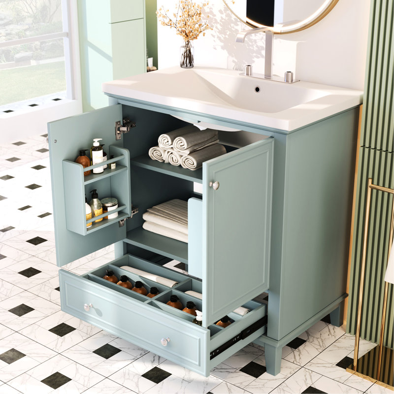 Meuble-lavabo 30 po avec lavabo en céramique, Vert, 30"