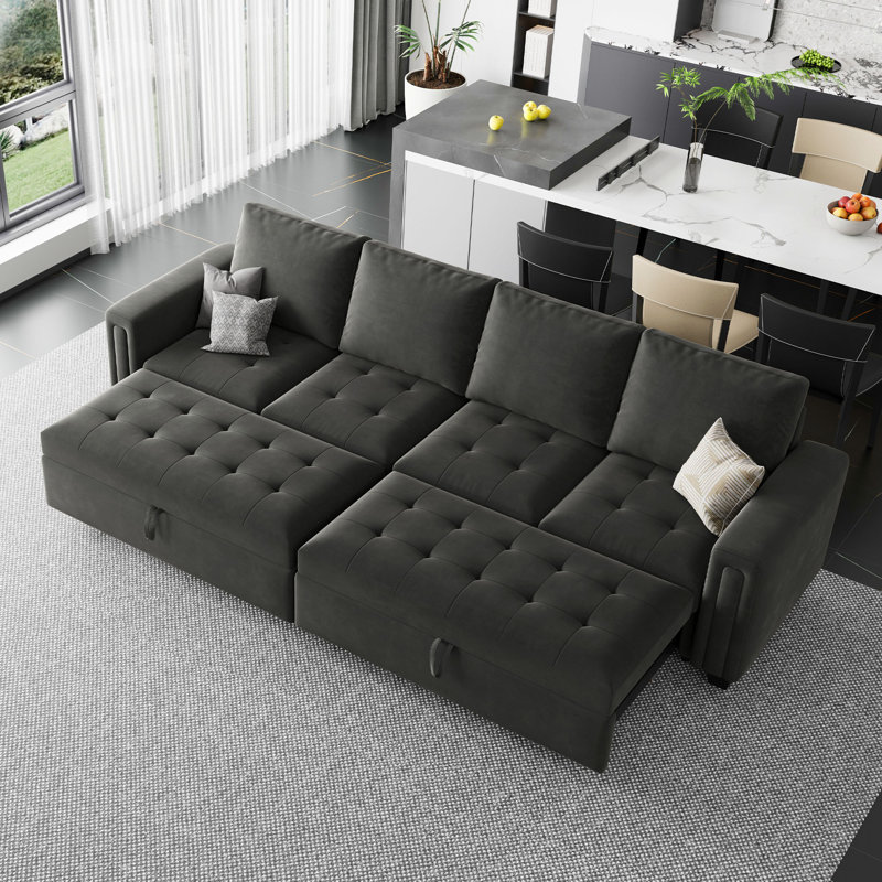 Canapé-lit modulaire en velours, Velours gris