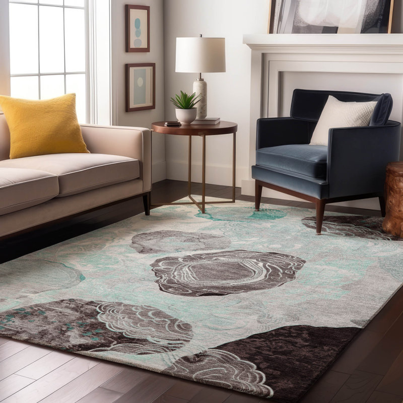 Tapis géométrique de qualité supérieure lavable à la machine Mehara AMF1686, Rectangle 5 pi x 7 pi 6 po