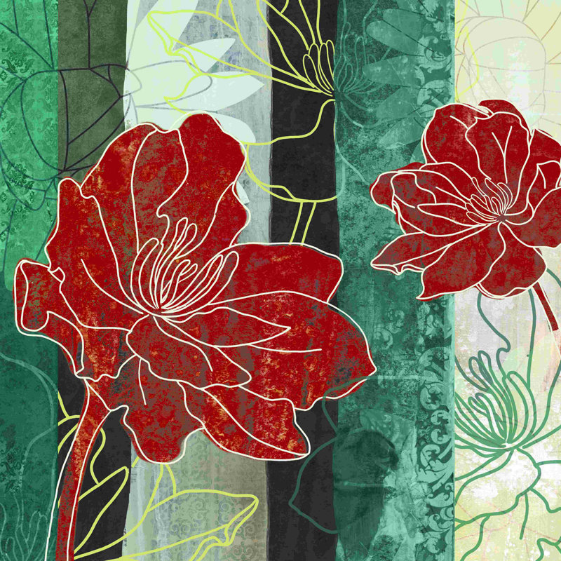 «Red Teal Trend», impression sur toile tendue, H 36 po x l 36 po